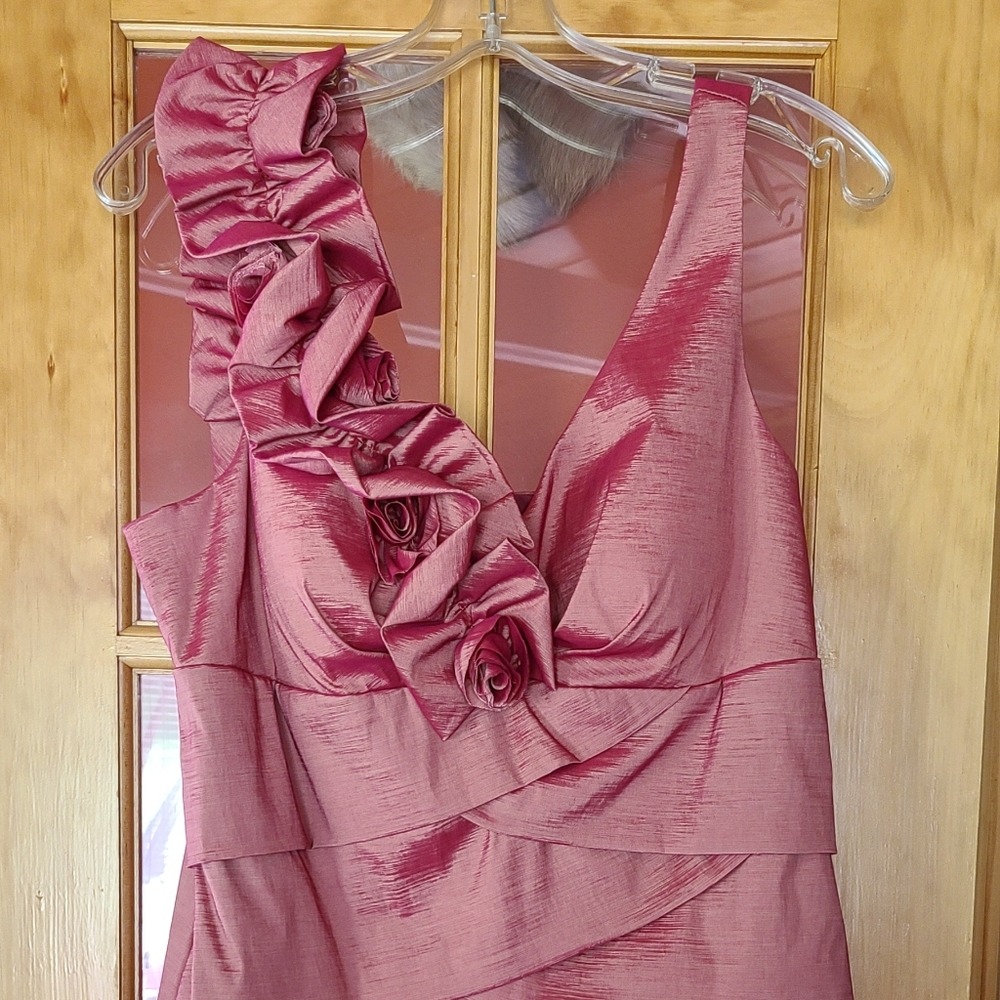 S.L. fashions coral evening dress